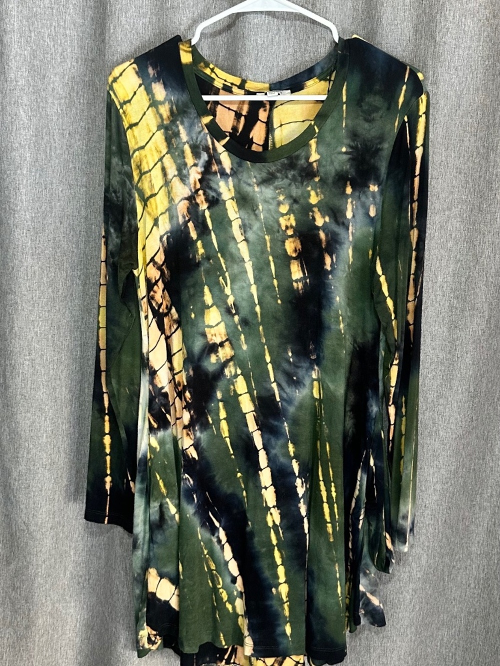 Umgee Green Yellow Black Tie Dye Long Sleeve Tunic Top Small
